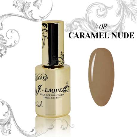J-Laque Caramel Nude nail polish, vibrant opaque color, easy application, UV/LED cure.