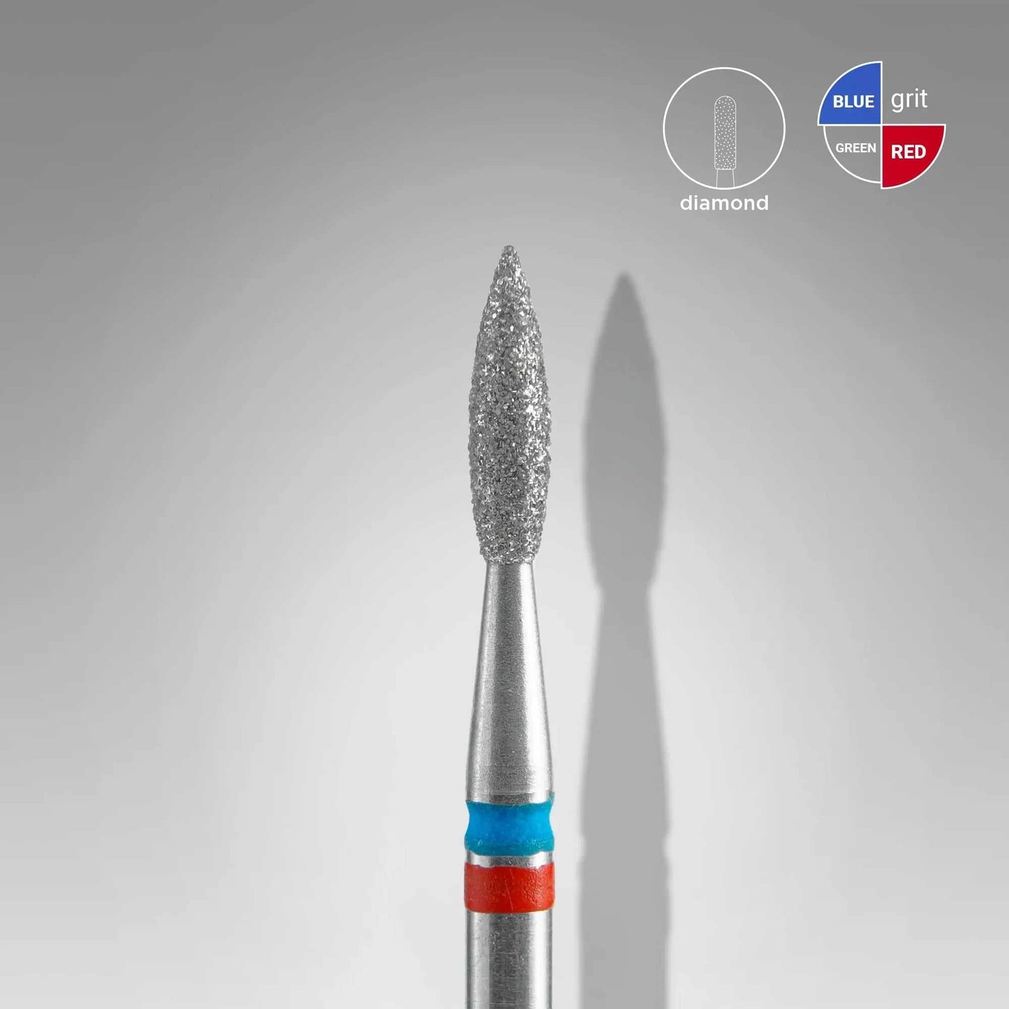 Staleks Diamond DUO Flame Red-Blue 2.1 mm for nail treatment, fine-medium grit, stainless steel.