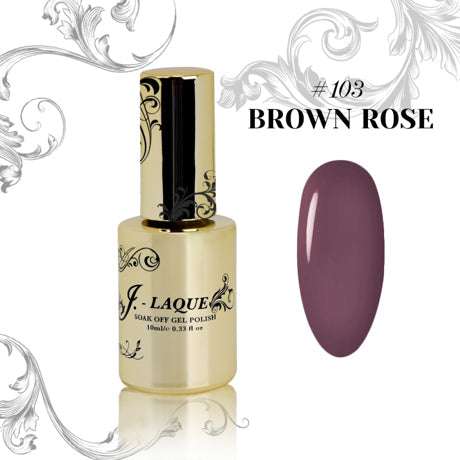 J-Laque 103 Brown Rose nail gel polish bottle and color swatch.