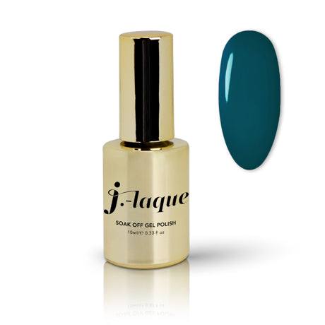 J-Laque 105 Turtle Green vibrant soak off gel polish bottle with color swatch.
