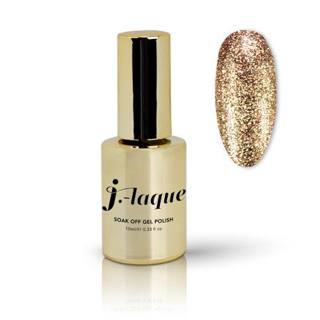 J-Laque 121 Insomnia nail polish bottle with glitter swatch, 10 ml.