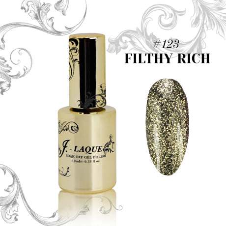 J-Laque 123 Filthy Rich gel polish with glitter finish.