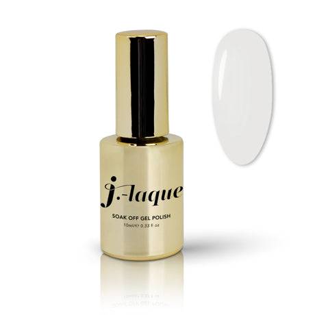 J-Laque 133 Milky gel polish bottle with a milky white color sample, ideal for nail art.