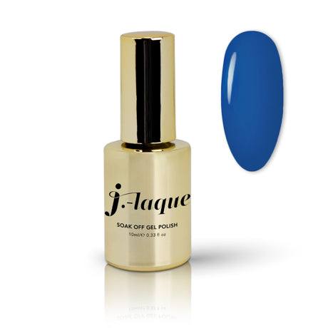 J-Laque 140 Liberty semi-permanent gel polish bottle with vibrant blue swatch.