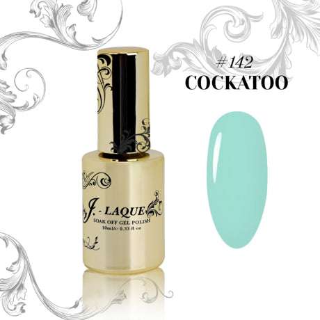 J-Laque 142 Cockatoo gel polish bottle with swatch.