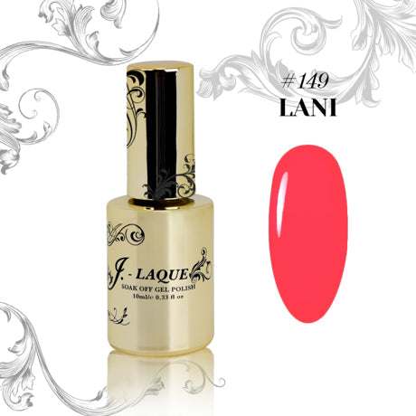 J-Laque 149 Lani gel polish bottle with vibrant pink swatch.