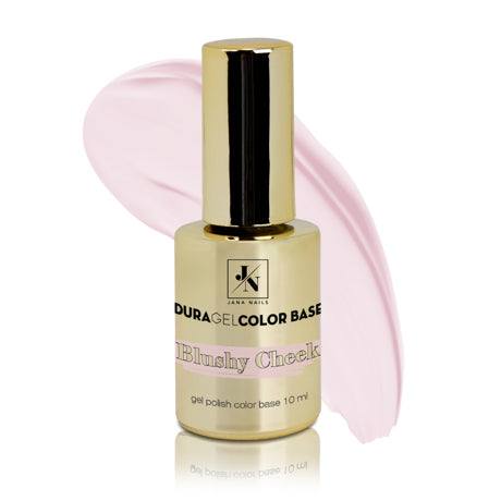 Duragel Pastel Color Base in Blushy Cheek shade, 10 ml bottle with soft pastel pink hue.