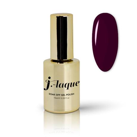 J-Laque 22 Power Plum soak off gel polish bottle with plum color swatch.