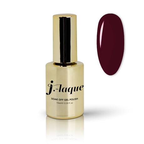 J-Laque 23 Sensation Soak Off Gel Polish with vibrant, opaque burgundy color bottle.