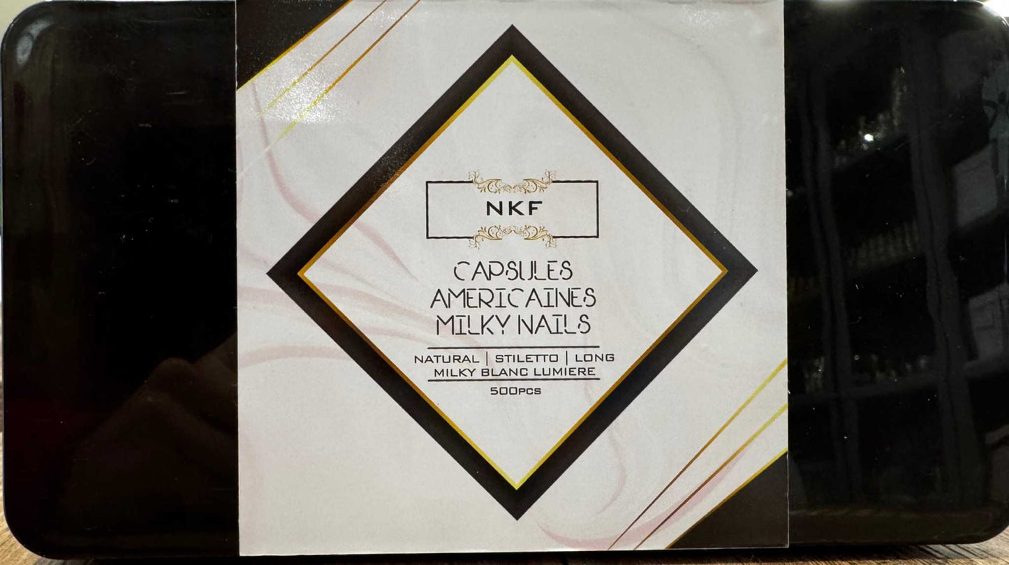 Blanc Lumière Natural Stiletto Long Soft Gel Tips packaging for Milky Nails, 500pcs.