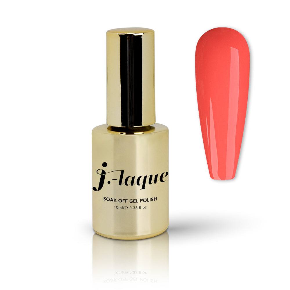 J-Laque 258 Exotic Party coral gel polish bottle and swatch.