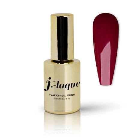 J-Laque 266 Temptress nail polish bottle with deep burgundy sample swatch.