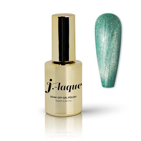 J-Laque 281 Le Sue Perle gel polish bottle with a shimmering green swatch.