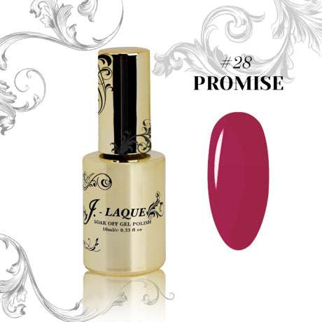 J-Laque 28 Promise soak off gel polish, vibrant opaque color bottle and swatch.