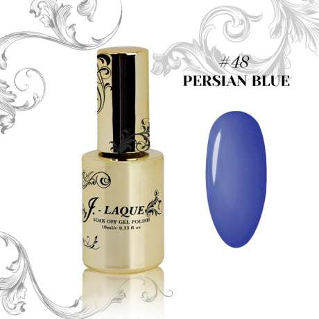 J-Laque 48 Persian Blue soak off gel polish with vibrant, opaque color and smooth application.