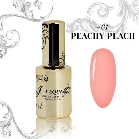 J-Laque 61 Peachy Peach soak off gel polish bottle and swatch.