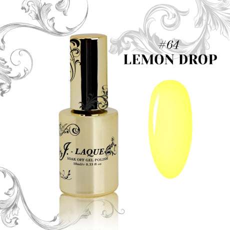 Yellow gel polish J-Laque 64 Lemon Drop, vibrant and opaque color.