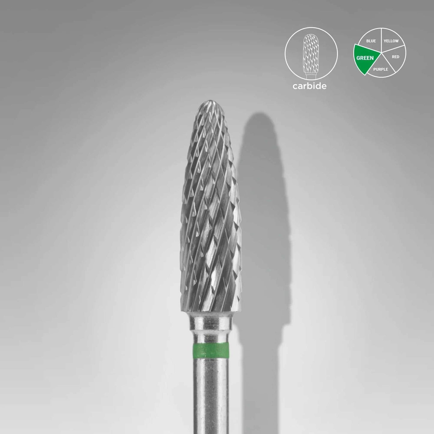 Staleks Carbide Corn Green 4mm, 14mm professional use bit, durable, heat-resistant, suitable for sterilization, green coarse grain.