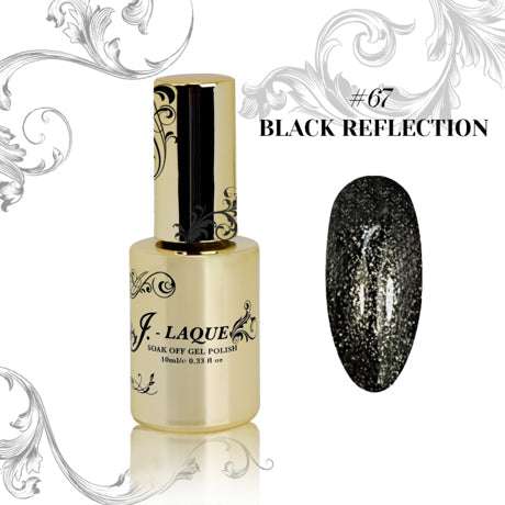 J-Laque 67 Black Reflexion vibrant opaque gel polish with smooth texture.