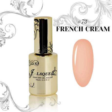 J-Laque 73 French Cream gel polish bottle with swatch.