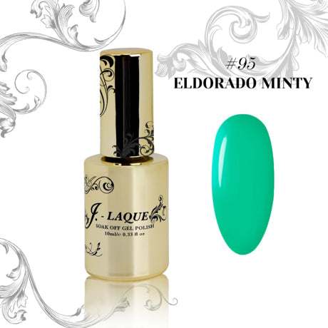 J-Laque 95 Eldorado Minty gel polish bottle and swatch