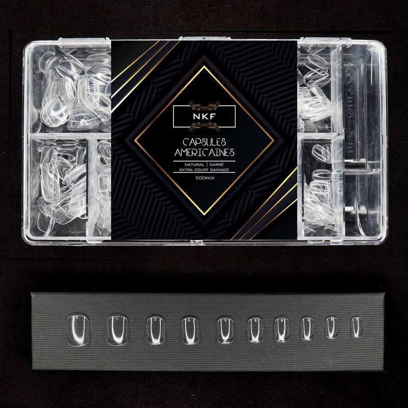 Clear soft gel nail tips for easy and quick nail extension, Natural Square Extra Court NKF, 500-piece set.