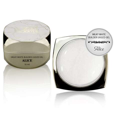 Alice 15 ml milky white builder UV/LED gel, ideal for babyboomer effect.
