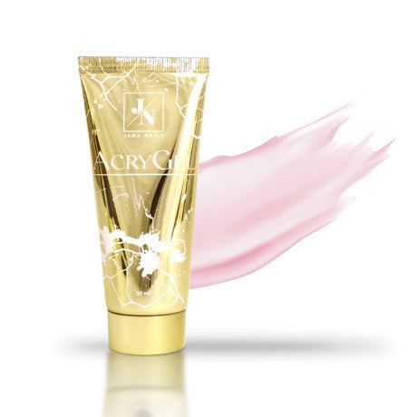 AcryGel Blossom 50 ml tube with pink swatch in elegant packaging.