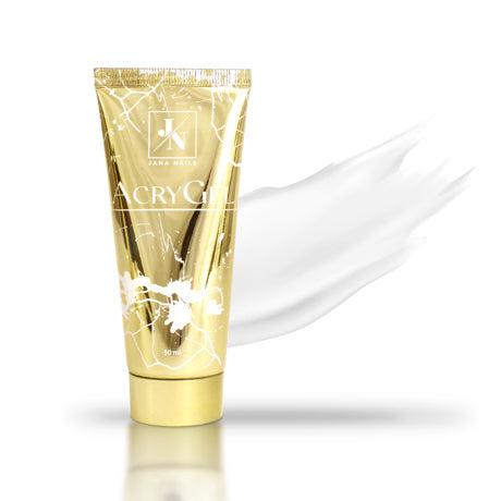 AcryGel White 50 ml tube with luxurious design, combines gel and acrylic benefits for nail enhancement.