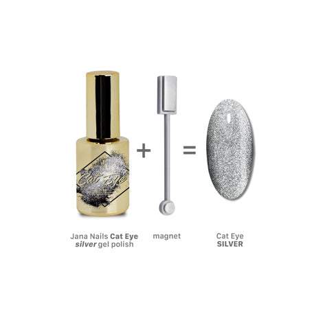 Cat Eye Silver gel polish with magnet for shimmering effect.