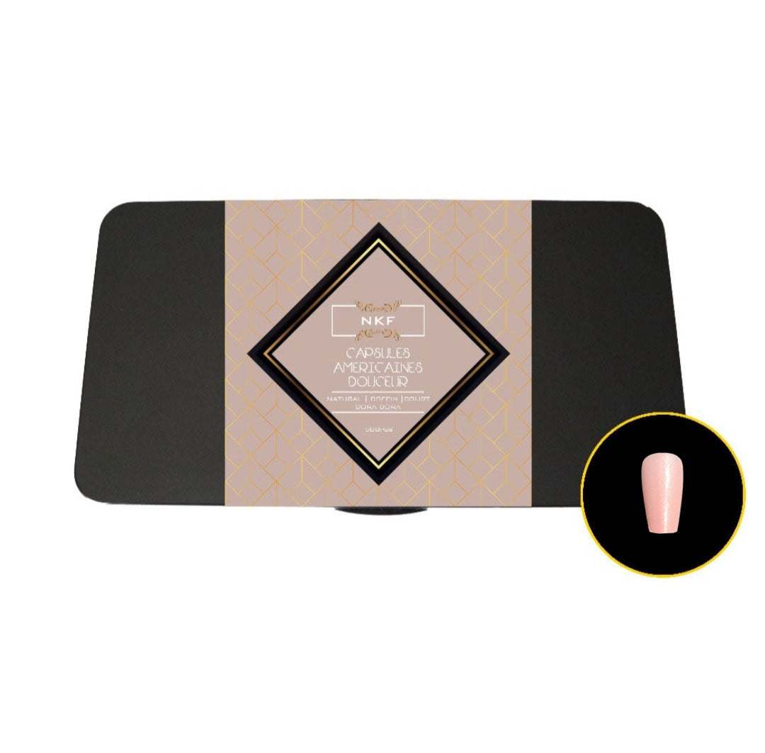 Douceur Natural Coffin Court Bora Bora soft gel tips packaging with nail tip preview.