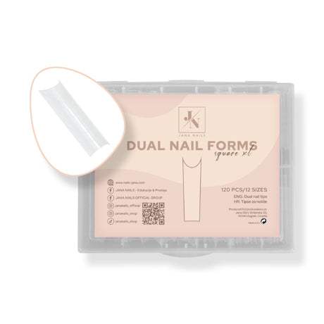 Dual Nail Form Square XL 120 pcs for acrylic and gel use, flexible material.