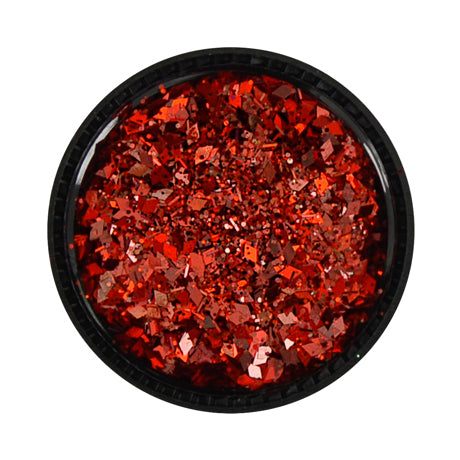 Multicolor glitter mix in red, various shapes and sizes for nail art.