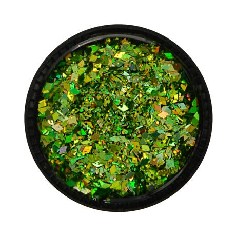 Multicolor glitter mix with bright green hues in various shapes and sizes.