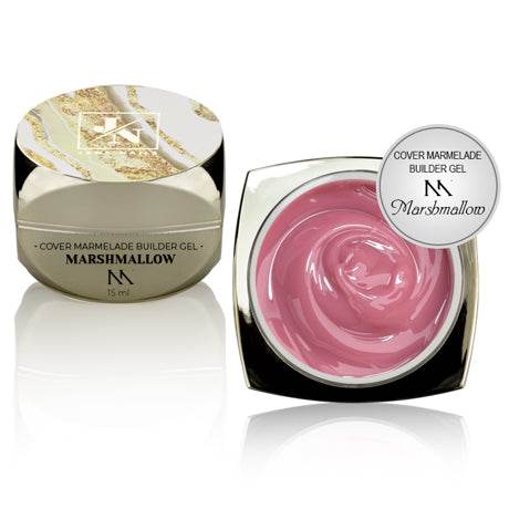 Cover Marmelade builder gel Marshmallow in a 15ml jar, showcasing pink gel texture.
