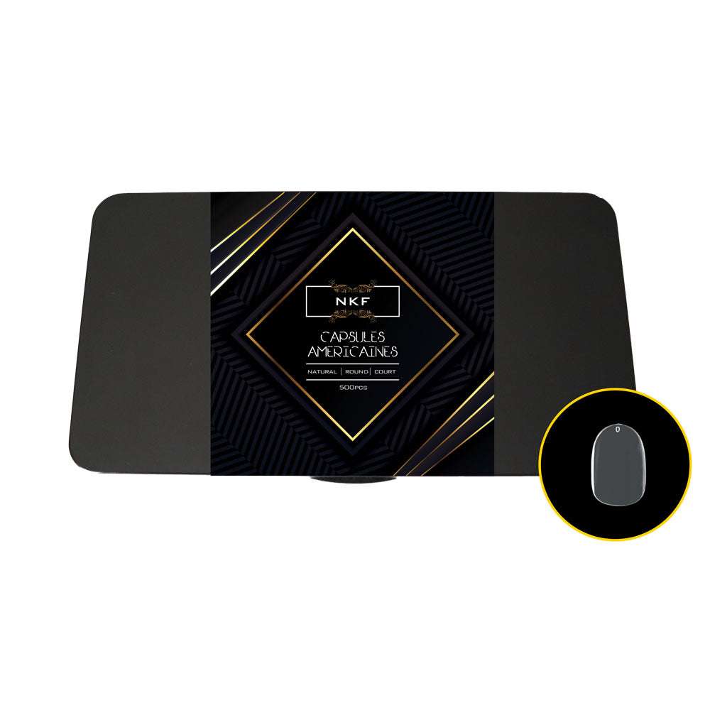 Natural Round Court NKF soft gel nail tips set with clear finish, 500 units.