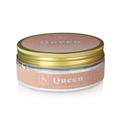 Queen Butter Shimmer Cream Jana 200ml jar with gold lid and pink label.