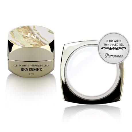 Renesmee White 5 ml ultra thin UV/LED gel, highly pigmented, non-yellowing.