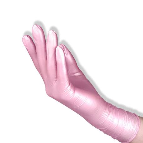 Gants roses effet perle en nitrile sans latex, taille M, boîte de 100 pièces.