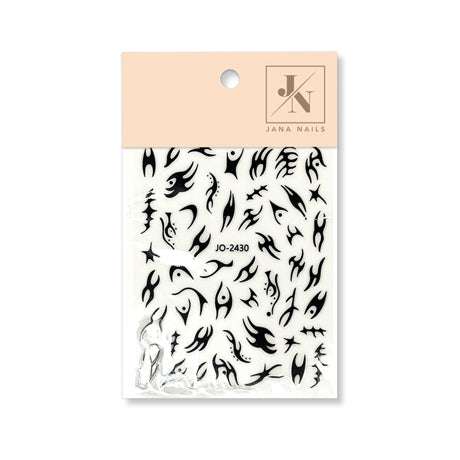 Race Me! Stickers no5 Black, flexible nail decals, 10x8 cm sheet.