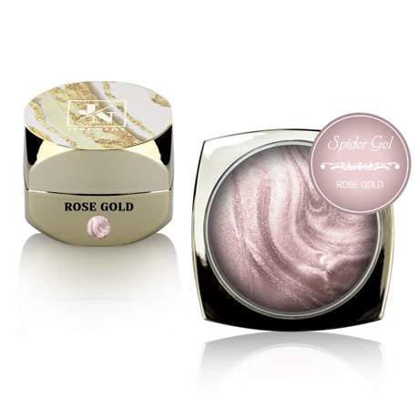 Spider Gel Rose Gold in jar for nail art designs.