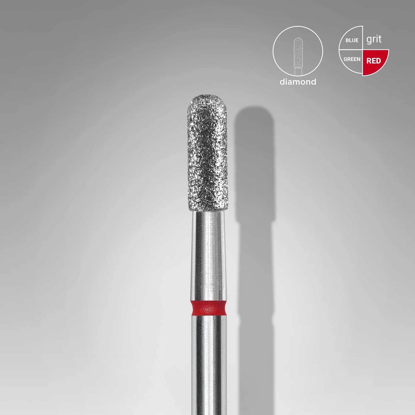 Staleks Diamond Rounded Cylinder tool for nail care, 2.3mm diameter, 6.5mm length, fine red grit.