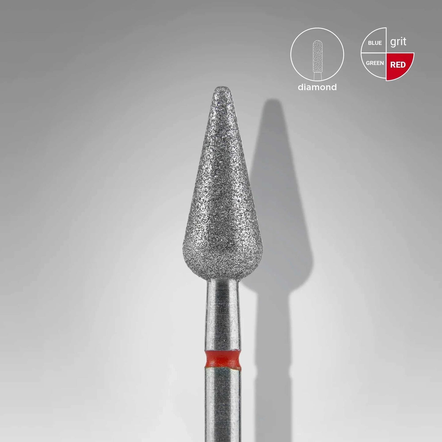 Staleks Diamond Pointed Peer Red 5 mm nail tool with red grit, diamond finish for professional manicure and pedicure.