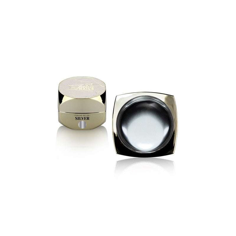 Chrome Art Gel Silver container with metallic finish, ideal for detailed nail art.