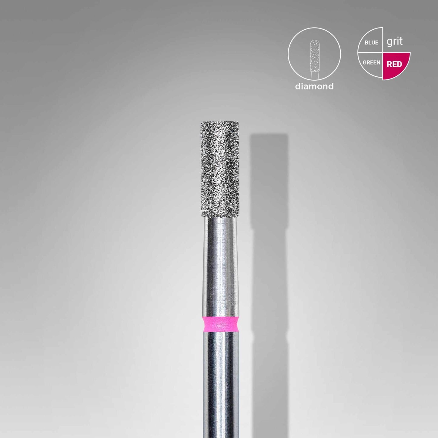 Staleks Diamond Cylinder 2.5mm for nail and callus treatment, fine red grit, stainless steel.