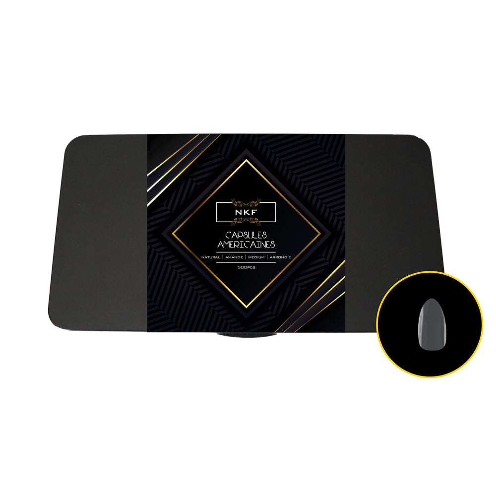 Natural Amande Medium Arrondie NKF soft gel tips for extending nails, 500 clear tips in box.