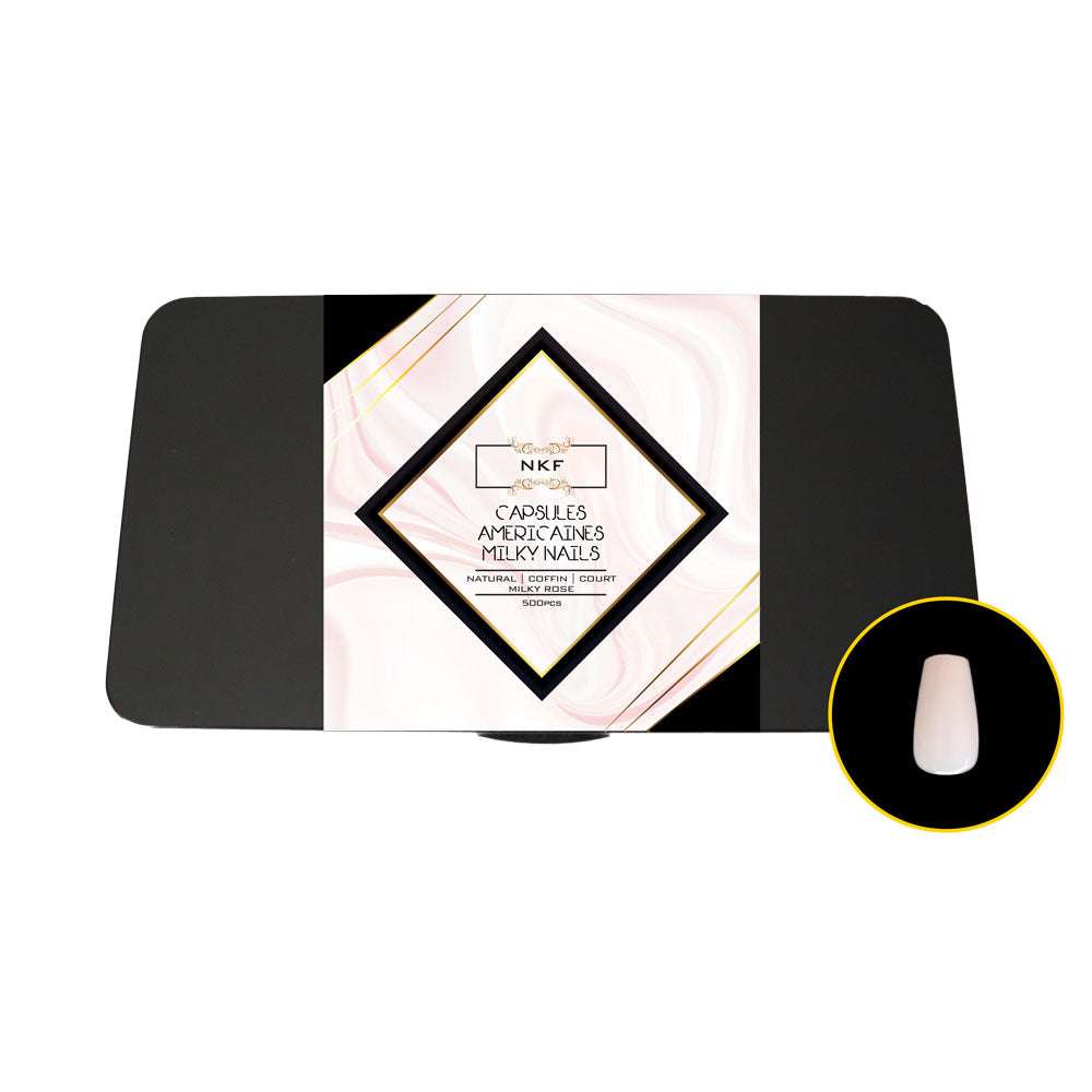 Milky Rose Natural Coffin Court Soft Gel Tips for nails with clear color and C-curve.