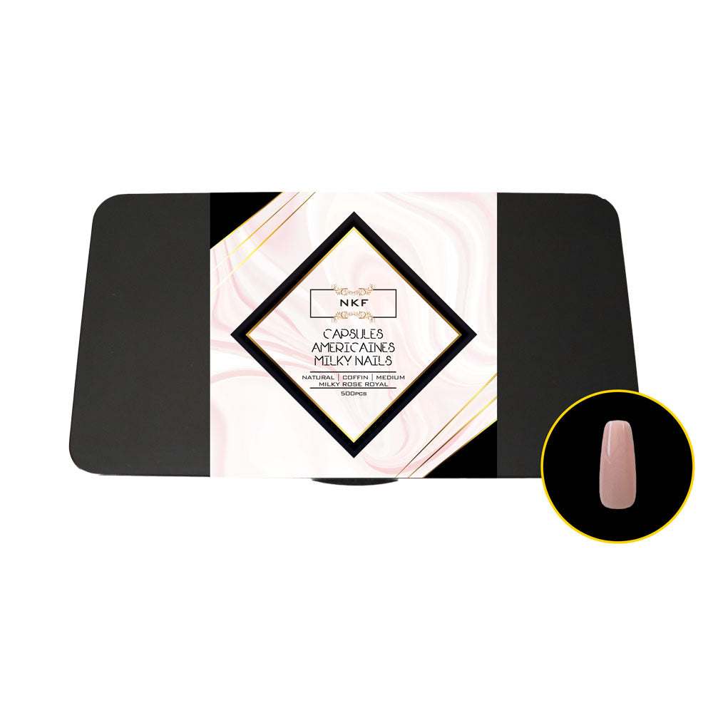 Milky Rose Royal Natural Coffin Medium - Soft Gel Tips for professional nail extension with milky effect, 500 tips in box.