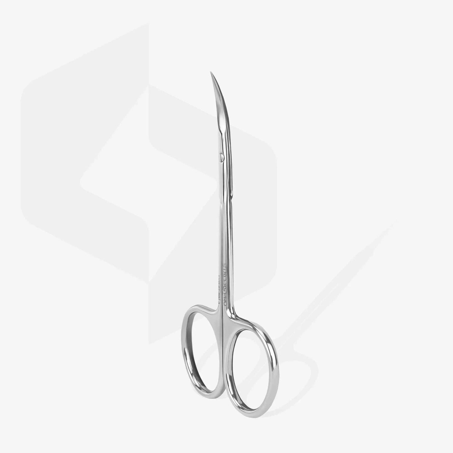Staleks Pro Expert cuticle scissors with narrow blades and polished surface.