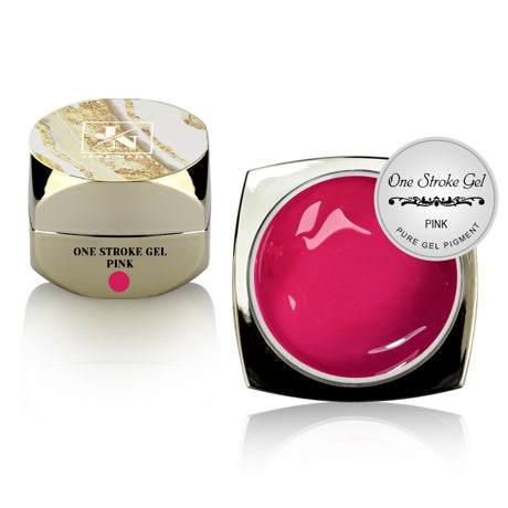 One stroke art gel pink 5ml with ultra pigmentation, ideal for fine lines and shading techniques.